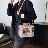 Funny Retro TV Cartoon Handbag | Creative Transparent Square Bag for Women