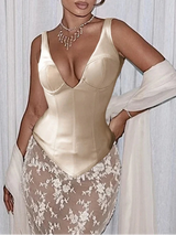 Women’s Y2K Sexy Satin Corset Crop Top – Summer Fashion Elegant V-Neck Tank Top