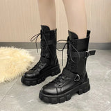 Damen Wadenhohe Motorradstiefel – Punk Gothic Schwarze High Heel Stiefel