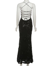 Sexy Backless Bandage Maxi Dress – Women’s Bodycon Long Robe, Sleeveless Low Neck Party Gown