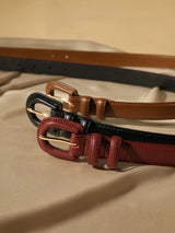 Women's Luxury Skinny Leather Belt – Thin Designer Waistband with Vintage Buckle