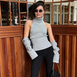 2-teiliges Strickset für Damen – ärmellose Weste mit Rollkragen & Bolero-Schal mit langen Ärmeln