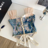 The "Laredo" American Retro Camisole | Vintage Floral Lace-Spliced Strap Top