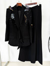 Damen-Blazer mit 3D-Schmetterlingsperlen & weite Hose | Designer-Laufsteg-Anzug-Set