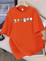 Colorful Cat Paw Cotton T-Shirt | Women's Cute Animal Print Tee