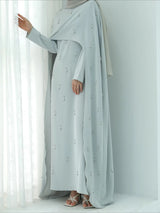 Damen-Cape-Abaya mit Perlen- und Diamantbesatz – Luxuriöser Kaftan, Schal, bescheidenes muslimisches Kleid