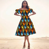 Afrikanisches Ankara-Print Midikleid für Damen | Kurzärmliges Kleid mit hoher Taille