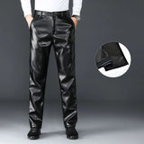Men's Winter Gothic Black Leather Pants – Plus Fleece Lined Thick Thermal Trousers