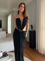 Women’s Sexy Cutout Waist Spaghetti Strap Maxi Dress