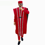 Men’s 4-Piece African Agbada Set | Grand Robe, Dashiki Shirt, Ankara Pants & Tribal Hat
