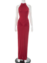 Figurbetontes rückenfreies Maxi-Kleid mit Raffung – Ärmelloses Abendkleid für Damen mit hoher Taille