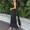 Women’s Elegant Polka Dot Long Dress – Luxury Scarf Ribbon Halter Gown