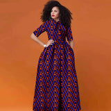 African Ankara Maxi Dress for Women | Half Sleeve High Waist Traditional Print Dress