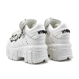 Women’s White Gothic Platform Punk Lace-Up Metal Decor Rock Boots