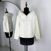 Damen Winter Flauschige Kapuzen-Strickjacke – Reißverschluss Patchwork Strickjacke