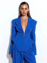 Elegante Zweiteilige Slim-Fit Peplum-Jacke & Hochtaillierte Hose mit Weitem Bein für Damen