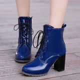 Damen-Lackleder-Stiefeletten – Winter-Blockabsatz-Kurzstiefel