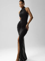 Figurbetontes rückenfreies Maxi-Kleid mit Raffung – Ärmelloses Abendkleid für Damen mit hoher Taille