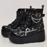 Women’s Waterproof Wedge Gothic Vampire Platform Mid-Calf Boots