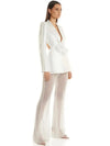 Damen-Blazer mit Cut-Out-Blumenapplikationen und Perlenbesatz – Elegantes Set mit weiter Hose aus Gaze