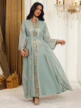 Abaya-Kleid für Damen mit Netz und Pailletten | Elegantes besticktes Eid-Partykleid
