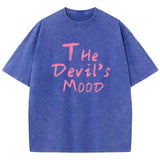 Women's Oversized Washed Cotton Top with Dark Aesthetic Letter Print