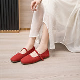 Damen-Mary-Jane-Schuhe aus echtem Leder – Ballerinas mit eckiger Zehenpartie