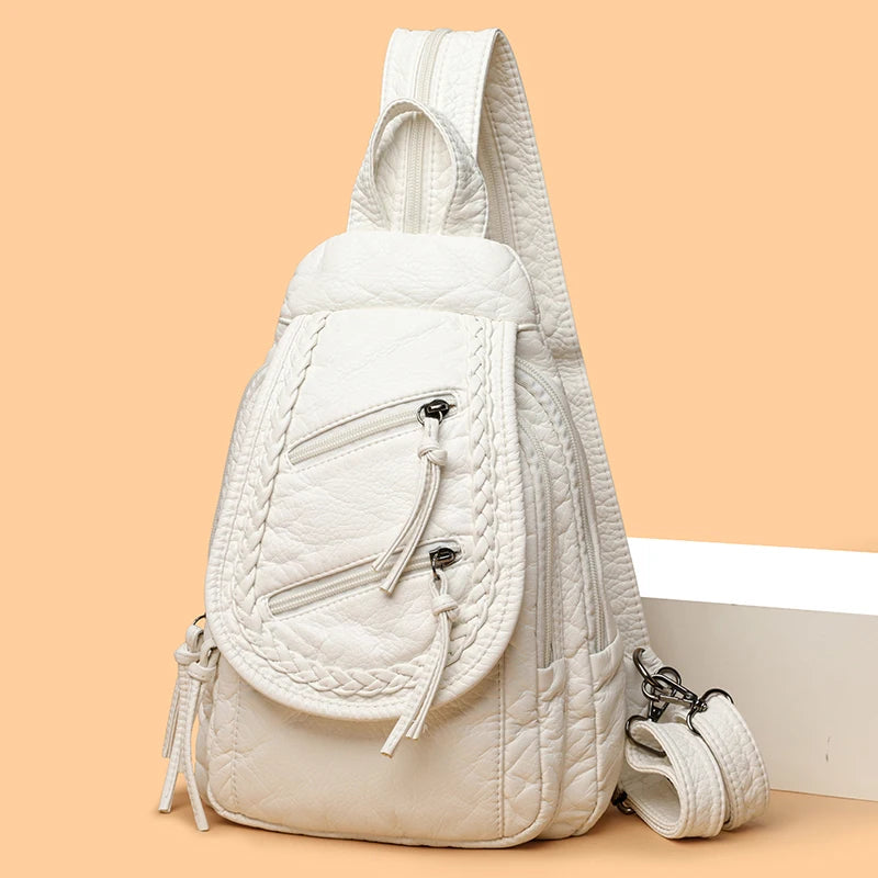 High Quality Soft Leather Small Backpack | Multi-Pocket Women's Shoulder Bag