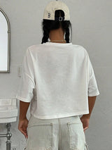 Women’s 100% Cotton White Crop Top – "No More Rules" Letter Print O-Neck Streetwear Tee