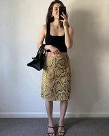 Women’s Fashion Snake Pattern Straight Skirt – High-Waist Slim Long Skirt