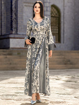 V-Neck Satin Abaya for Women | Elegant Muslim Party Caftan and Dubai Satin Robe