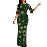 Half Sleeve Women African Dashiki Print Bodycon Maxi Dress