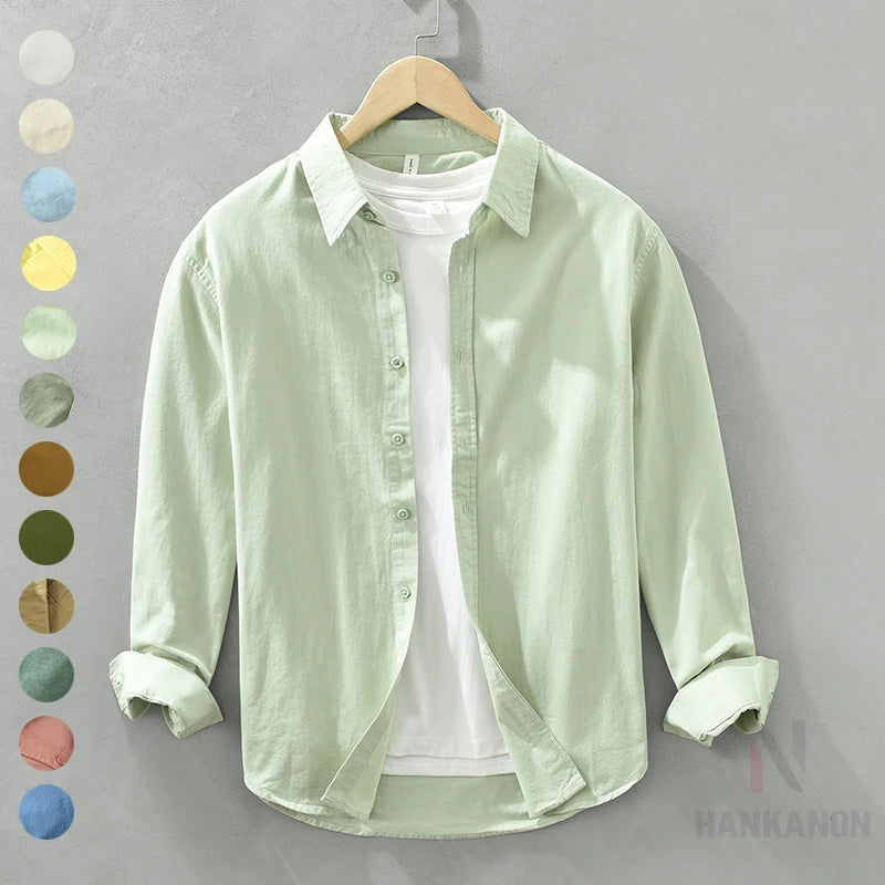 The Artisan Trail Shirt: Men's Fresh Cotton Long Sleeve – Loose Fit Artistic Lapel Top