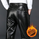 Men's Winter Gothic Black Leather Pants – Plus Fleece Lined Thick Thermal Trousers