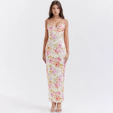 Women's Elegant Floral Print Spaghetti Strap Maxi Dress