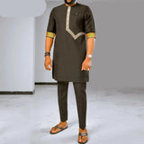 Herren Dashiki besticktes Kurzarmhemd und Ankara-Hosen-Set