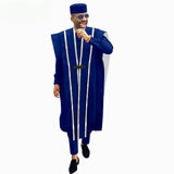 Men’s 4-Piece African Agbada Set | Grand Robe, Dashiki Shirt, Ankara Pants & Tribal Hat