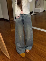 Damen Y2K Baggy Strass-Jeans | Harajuku Vintage Denim-Hose
