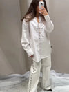 Women’s White Oversize Lapel Shirt – Y2K Weave Drawstring Blouse