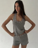 Damen-Metall-Hohl-Neckholder-Weste – Sexy Plunge Bodycon Camisole-Top