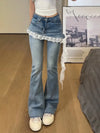 Damen Jeans mit Spitzenbesatz im Fake Two-Piece Design | Jeansrock in Mikro-Schlaghose-Optik