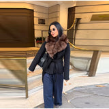 Eleganter Mantel aus Kunstpelz mit Schnürung | Damenjacke mit Schalkragen und Bindegürtel