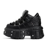 Women Gothic Rock Ankle Boots: 6cm Platform Lace-Up Boots with Metallic Accents