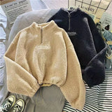 Women's Trendy Lamb Wool Long Sleeve Hoodie | Plush Embroidered Versatile Top