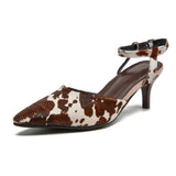 Women’s Genuine Leather Leopard Print Sandals – Luxury Horse Hair Mid-Heels