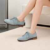 Women’s Suede Genuine Leather Oxford Shoes – British Style Lace-Up Loafers