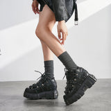 6cm Chunky Heel Punk Metal Strap Platform Ankle Boots