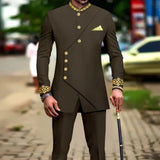 African Slim Fit Men Double Breasted Embroidery Blazer & Matching Pants Set