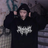Vintage Y2K Gothic Print Hoodie für Damen | Locker geschnittenes Streetwear Langarm Sweatshirt