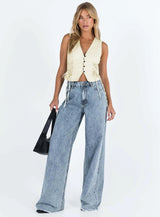 Damen Loose Fit Gestreifte Jeans – Lässige Wide Leg Jeans im europäischen und amerikanischen Stil